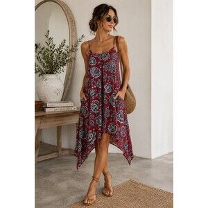 Madewell Silk Floral Pocket Dress XS Handkerchief Hem Coastal Chic Midi